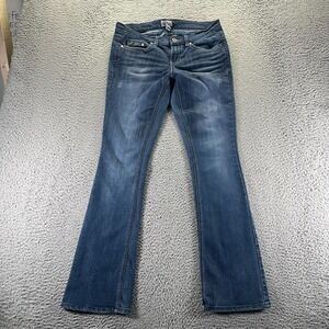 Mudd Jeans Womens 32x31 Blue Cotton Denim Bootcut Faded Western Studded Cowgirl